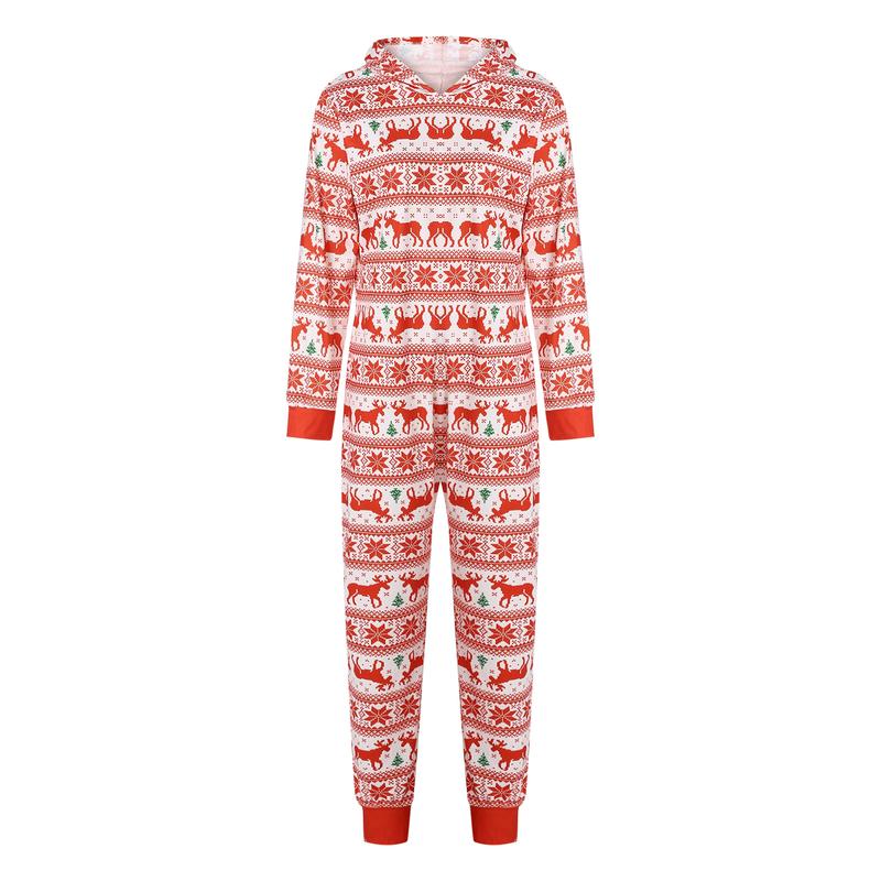 Matching Christmas Pajamas For Family, Long Sleeve Zip Up Hooded Jumpsuit for Adults and Kids