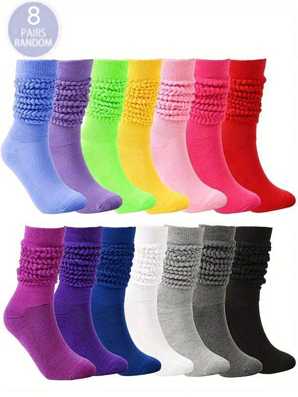 Random 8 Pairs Women's Solid Slouch Socks, Fashion Casual Cozy Adjustable Length Baggy Socks for Daily Outdoor Wear, Women Socks for Fall Winter