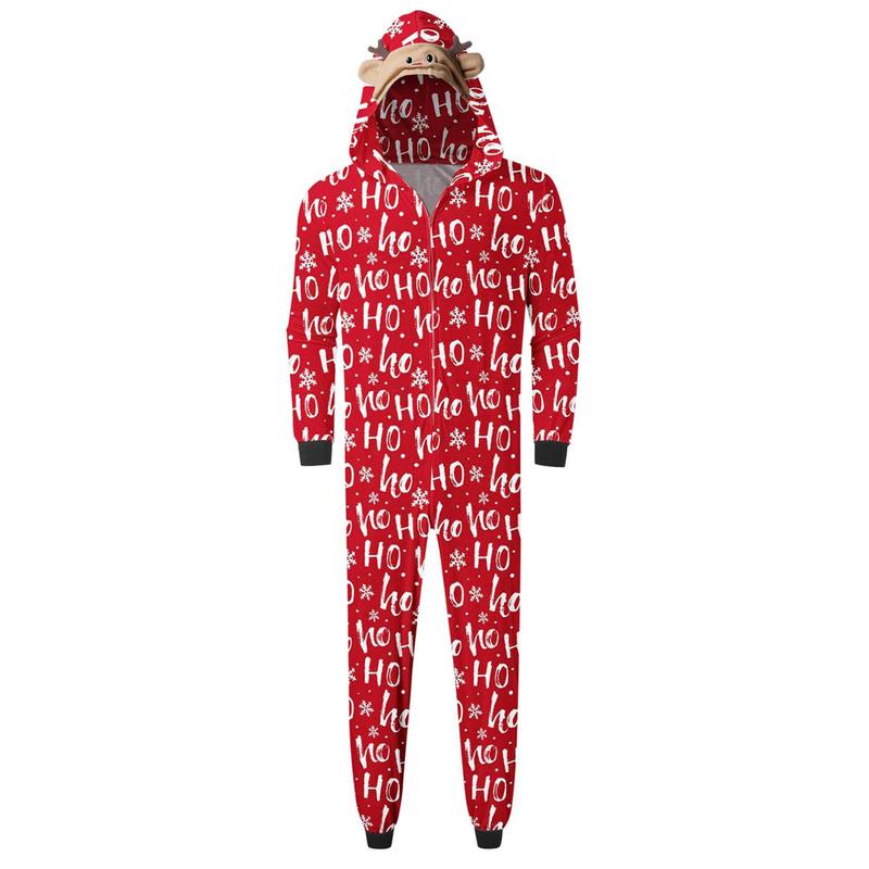 Family Matching Christmas Jumpsuits Pajamas Letter Santa Tree Print Hooded Long Sleeve Playsuits Autumn Zipper Long Rompers