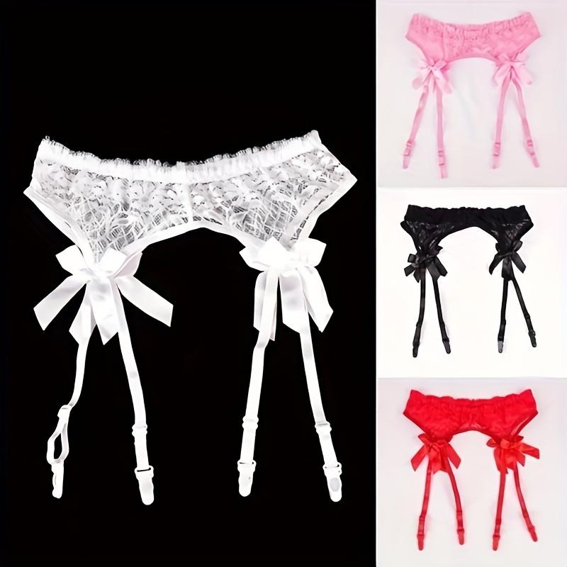 Elegant Lace Garter Belts With Clips Sexy Mesh Suspenders For Thigh Highs Stockings Cute Bow Solid Color Garter Belts