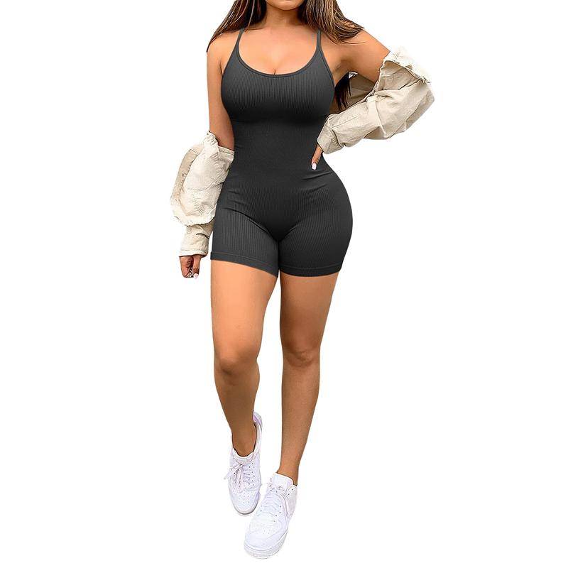 Women´s Summer Short Skinny Sling Jumpsuit Solid Color Sleeveless Backless Bodysuit