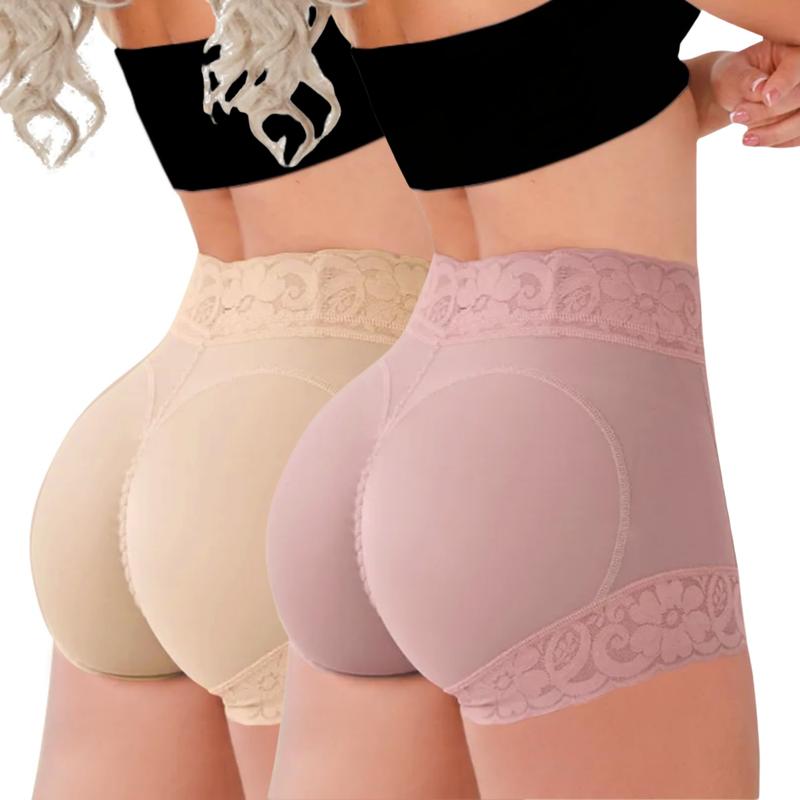 [2 Pack] Women's Plain Contrast Lace High Waist Compression Shapewear Shorts Fall Wear Waist Trainer Women