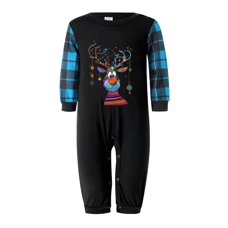 Family Matching Christmas Pajamas Set Reindeer Plaid Print Holiday Sleepwear Loungewear for Men Women Kids Baby