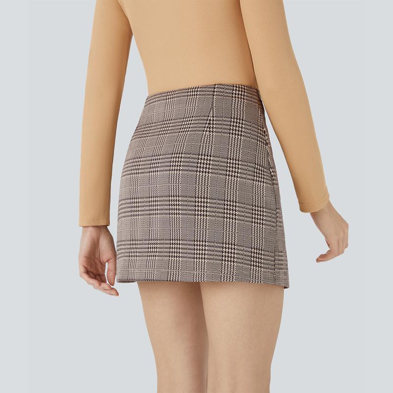 Halara High Waisted 2-in-1 Houndstooth Plaid Mini Work Skirt