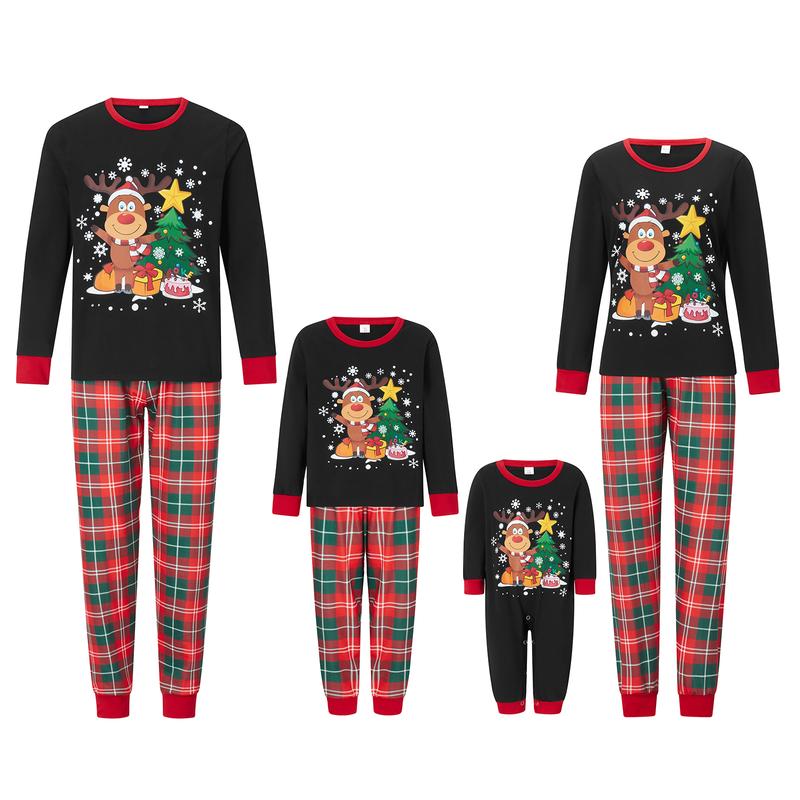 Family Matching Christmas Pajamas,Romper Deer Christmas Tree Print Long Sleeve Tops and Plaid Pants Sleepwear Set Womenswear Comfort Suits family christmas pajamas