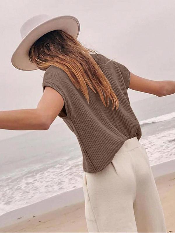 Women's Plain Pocket Mock Neck Sweater Vest, Casual Solid Sleeveless Knit Top for Spring & Fall, Ladies Clothes for Daily Wear, Fall Outfits