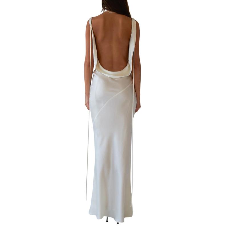 Women Long Dress, Sleeveless Draped Neck Backless LacingFit Dress for Party Cocktail Evening