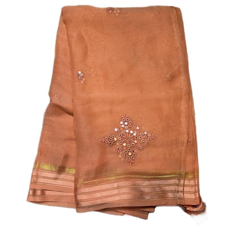 Traditional Simmery Silk Saree with Thread and Mirror Work - Dress