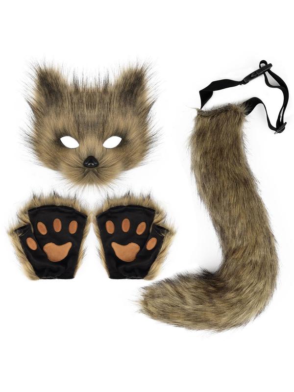 Fox Mask & Tail & Paw Design Costume Set, Cute Animal Costume Set for Women, Fashion Accessories for Party, Stage, Cosplay