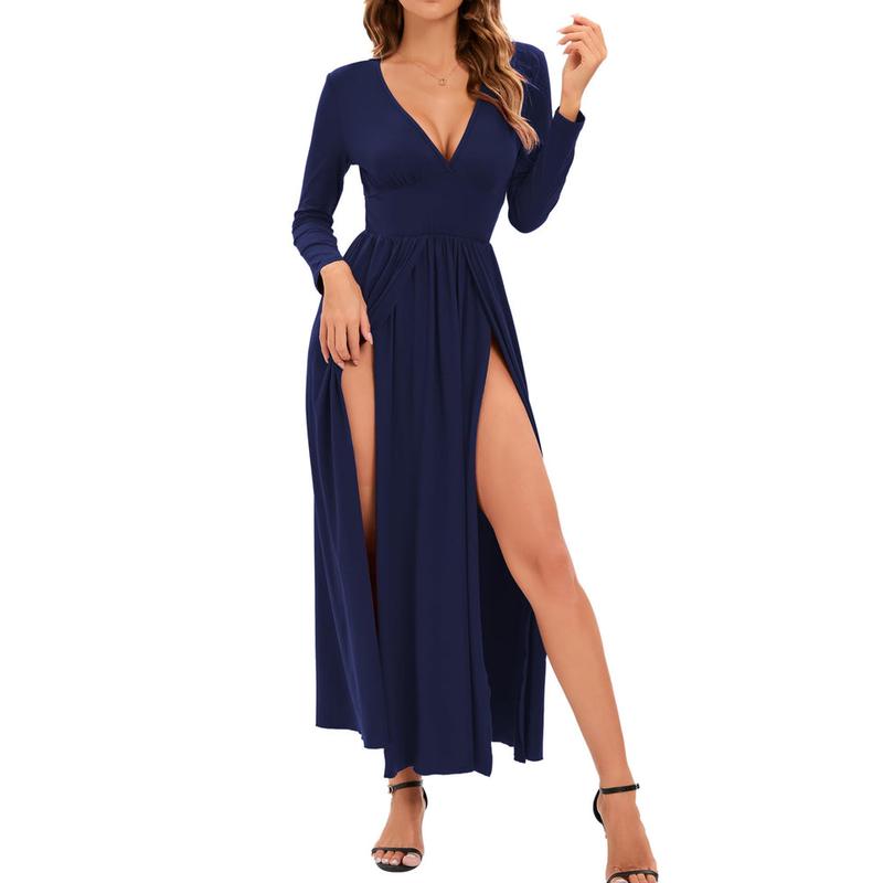 Womens dress dresses for women midi dress maxi dress mini dress Women's Summer 2024 Sexy Double High Slit Deep V Neck Plus Size Sundresses Thigh Split Maxi Club Party Dresses