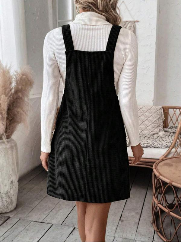 Women's Solid Color Adjustable Strap Pinafore Dress, Elegant Fashion Casual Pocket Design Short Dress for Daily Outdoor Wear, Casual Wear Ladies Dress for All Seasons