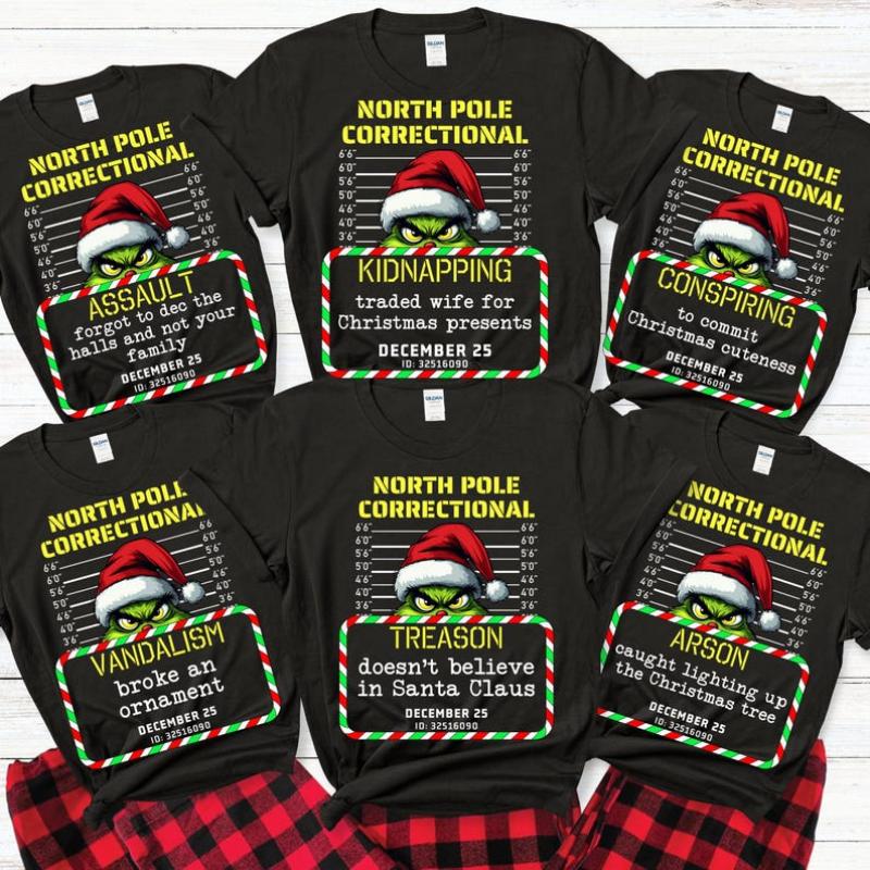 Matching Family Christmas Pajama Shirts, North Pole Correctional, Funny Group Christmas Pajamas, Custom Christmas Tees, Matching Family Tees