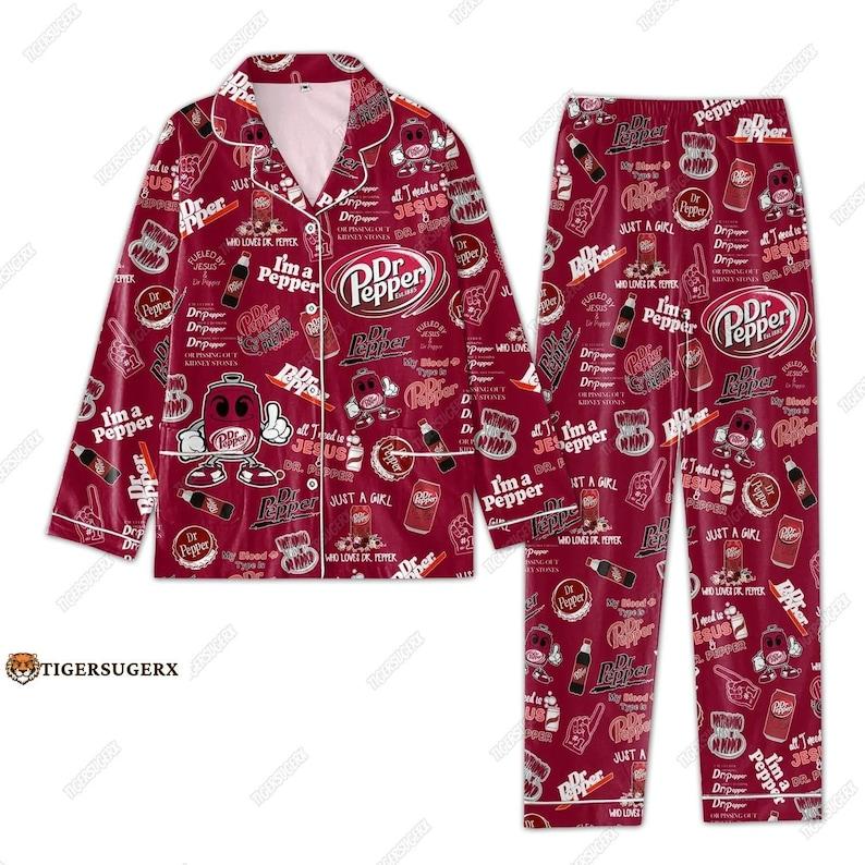 Dr Pepper Pajamas Set , Dr Pepper Pajamas Pants, Soda Lover Pajamas, Gift For Her, Dr Pepper Gift, Pajamas For Party, Pj Sets