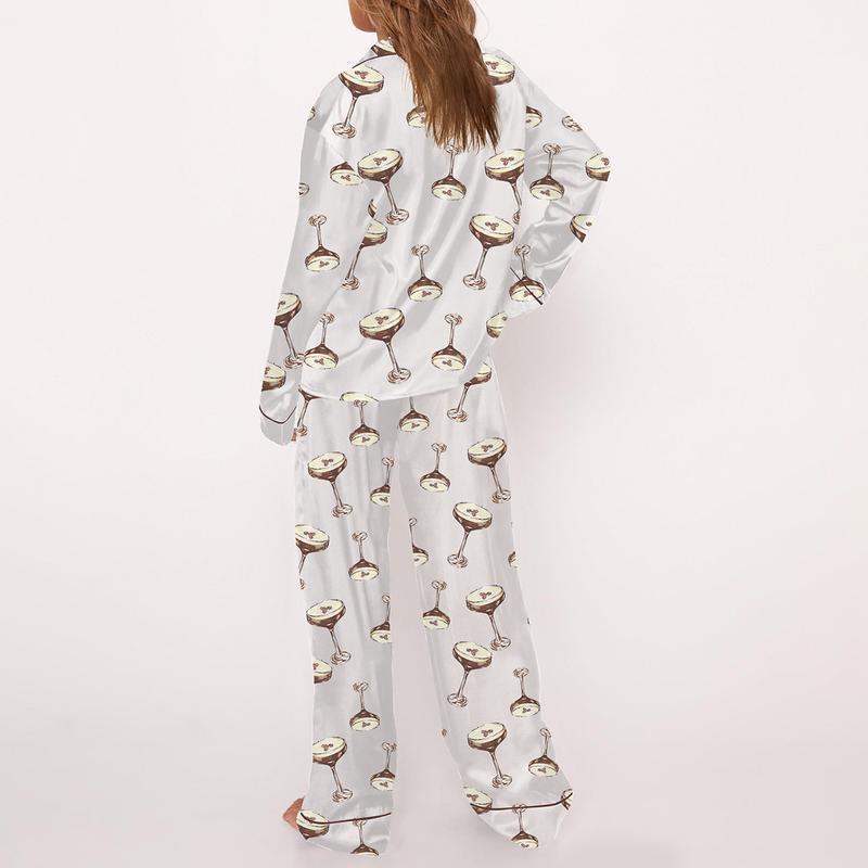 Espresso Martini Pajama Set Print Comfy Satin Sleepwear & Loungewear Pjs Top & Shorts - Without Bottom Pockets - SHESHOW