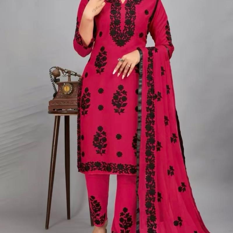 Rayon 3 piece kurta set with heavy Embroidery