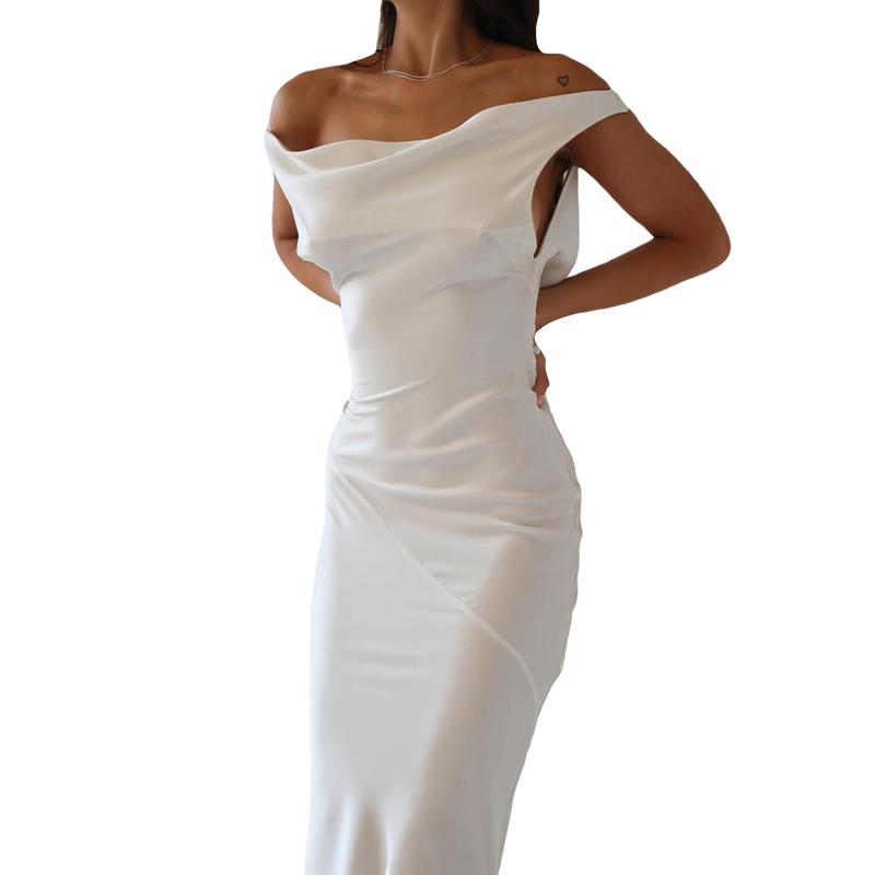 Women Long Dress, Sleeveless Draped Neck Backless LacingFit Dress for Party Cocktail Evening