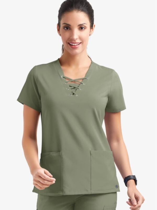 Easy STRETCH Gisele Women's 4-Pocket Lace Up V-Neck Scrub Top