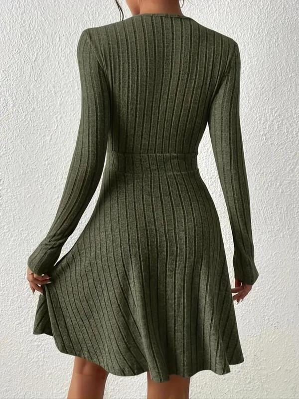 Women's Plain V Neck Wrap A Line Dress, Homecoming Dresses, Elegant Long Sleeve Surplice Neck Dress for Fall & Winter, Ladies Clothes for Daily Vacation Party, Fall Outfits, Fallfreshness Clothes