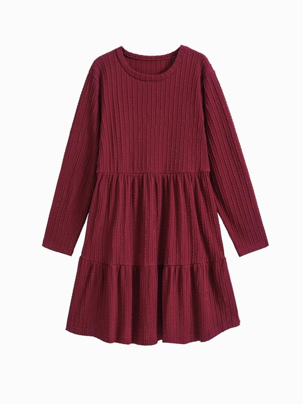 Plus Size Textured Ruffle Hem Pocket A Line Dresses for Women, Elegant Long Sleeve Round Neck Dress for Fall & Winter, Dresses for Women, Birthday Dresses 2024, Gift Set, Plus Size Women's Clothing for Daily Vacation Party