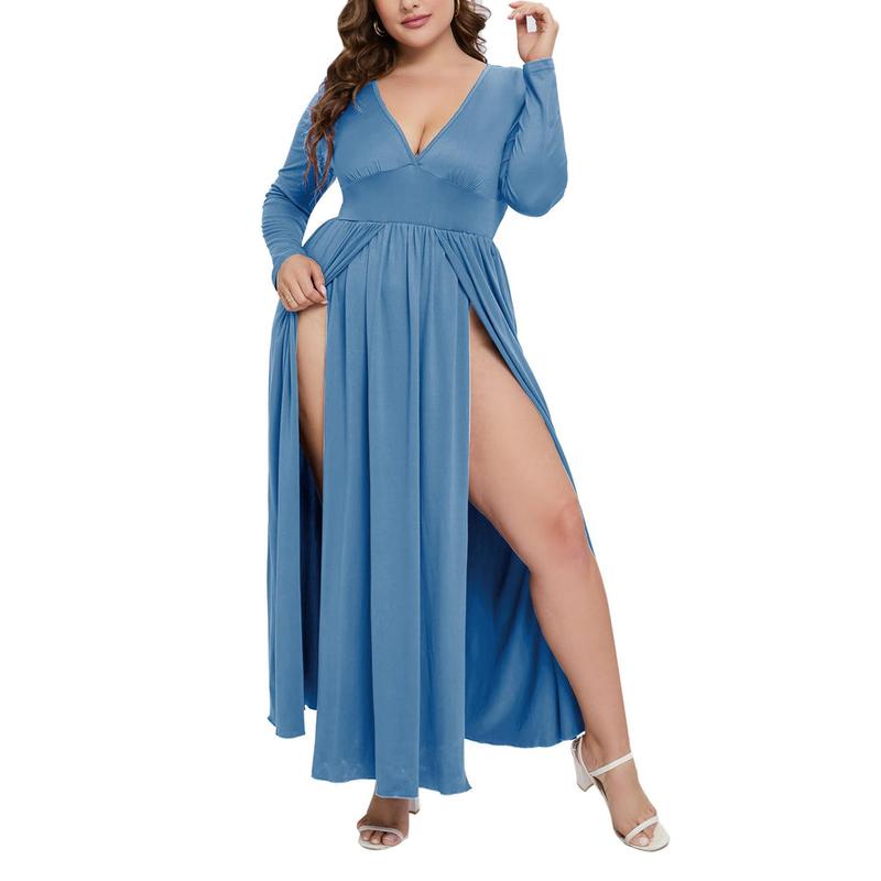 Womens dress dresses for women midi dress maxi dress mini dress Women's Summer 2024 Sexy Double High Slit Deep V Neck Plus Size Sundresses Thigh Split Maxi Club Party Dresses