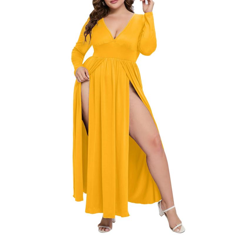 Womens dress dresses for women midi dress maxi dress mini dress Women's Summer 2024 Sexy Double High Slit Deep V Neck Plus Size Sundresses Thigh Split Maxi Club Party Dresses