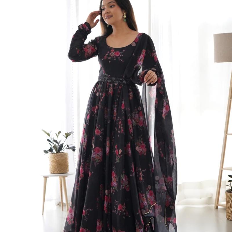 ANARKALI FABRIC PURE SOFT ORGANJA SILK FLORAL Print Organza Dress Suit Traditional Womenswear