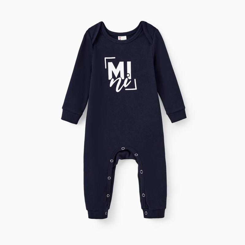 PatPat Mommy and Me Navy Blue Long Sleeves Letter Print Hooded Dresses with Kangaroo Pocket