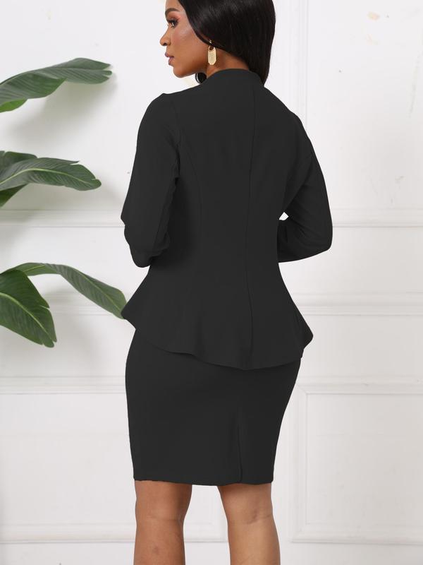 Women's Solid Button Front Blazer & Bodycon Skirt Two-piece Set, Elegant Lapel Neck Long Sleeve Outerwear & Pencil Skirt for Work Office Business, Ladies Clothes for All Seasons