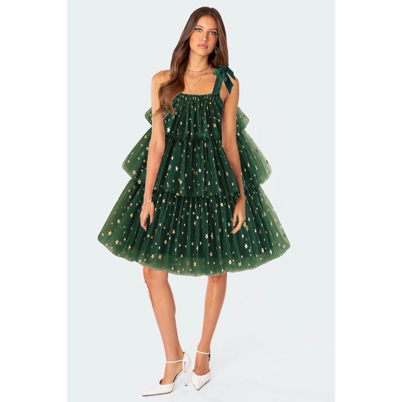 Women Christmas Tree Dress Sleeveless Sequin Layered Tulle Tutu Dress Christmas Xmas Tree Green Dresses Casual Womenswear Fit Forest Style Twist Comfort