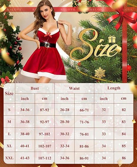 RSLOVE Sexy Christmas Outfits for Women - Mrs Santa Claus Costume with Cape and Belt 3Pcs Xmas Velvet Santa Babydoll