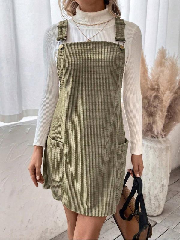 Women's Solid Color Adjustable Strap Pinafore Dress, Elegant Fashion Casual Pocket Design Short Dress for Daily Outdoor Wear, Casual Wear Ladies Dress for All Seasons