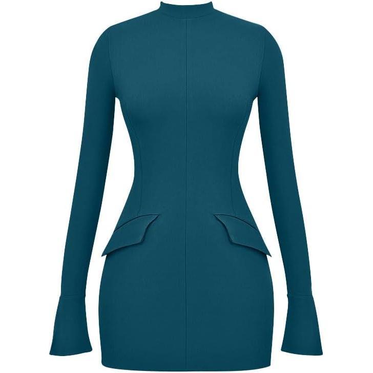 Women's Long Sleeve Mock Turtle Neck Bodycon Mini Tank Short Party Dress