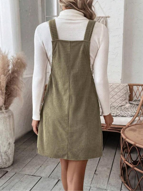 Women's Solid Color Adjustable Strap Pinafore Dress, Elegant Fashion Casual Pocket Design Short Dress for Daily Outdoor Wear, Casual Wear Ladies Dress for All Seasons