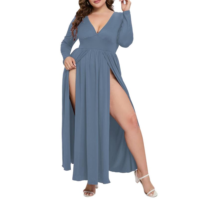 Womens dress dresses for women midi dress maxi dress mini dress Women's Summer 2024 Sexy Double High Slit Deep V Neck Plus Size Sundresses Thigh Split Maxi Club Party Dresses