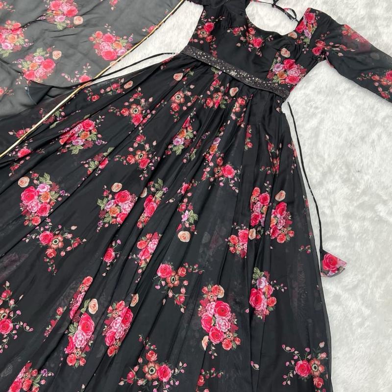 ANARKALI FABRIC PURE SOFT ORGANJA SILK FLORAL Print Organza Dress Suit Traditional Womenswear