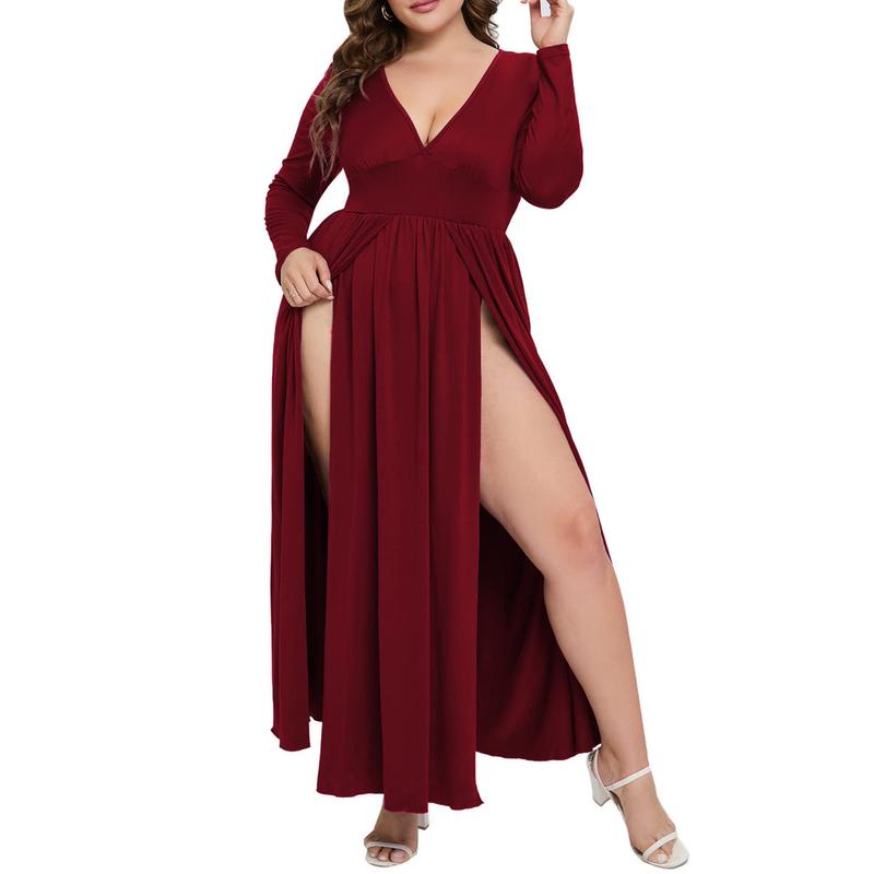 Womens dress dresses for women midi dress maxi dress mini dress Women's Summer 2024 Sexy Double High Slit Deep V Neck Plus Size Sundresses Thigh Split Maxi Club Party Dresses