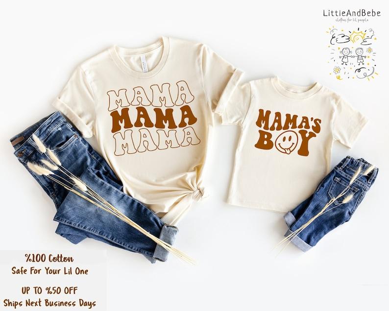 Mommy and Me Shirts, Neutral Mamas Boy Onesie, Mom and Son Shirts, Neutral Retro Mother and Son Outfit, New Baby Gift, Baby Shower Gift Womenswear Athletic