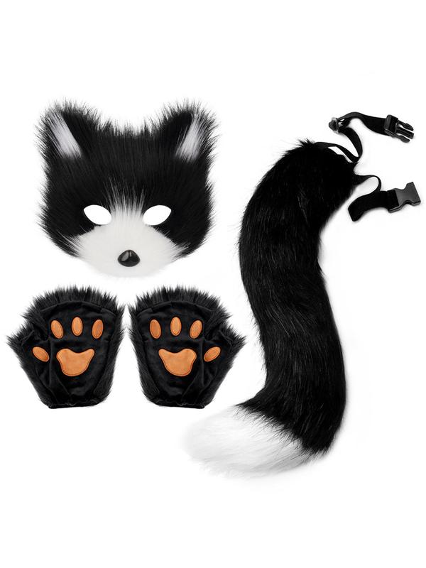 Fox Mask & Tail & Paw Design Costume Set, Cute Animal Costume Set for Women, Fashion Accessories for Party, Stage, Cosplay