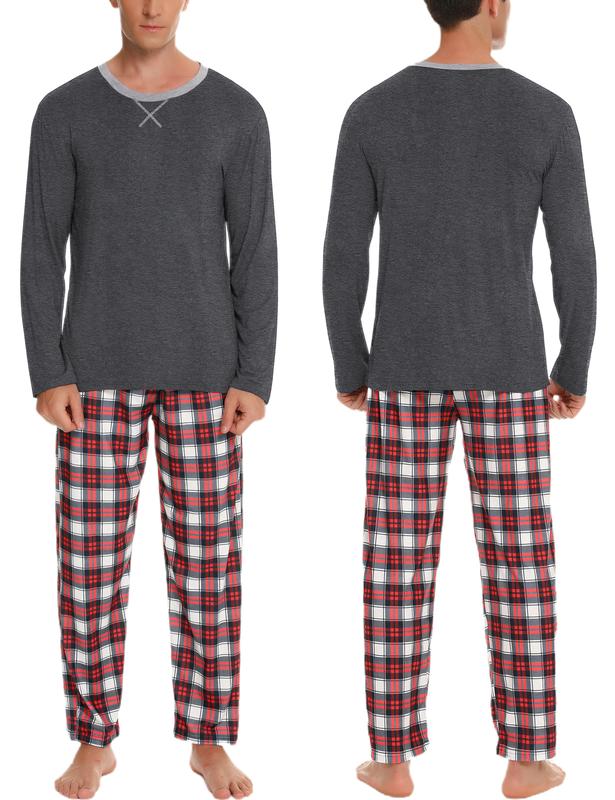 SWOMOG Men & Women Pajama Sets for  Long Sleeve Sleepwear Plaid Pants Loungewear Set with Pockets Comfortable Fabric Womenswear