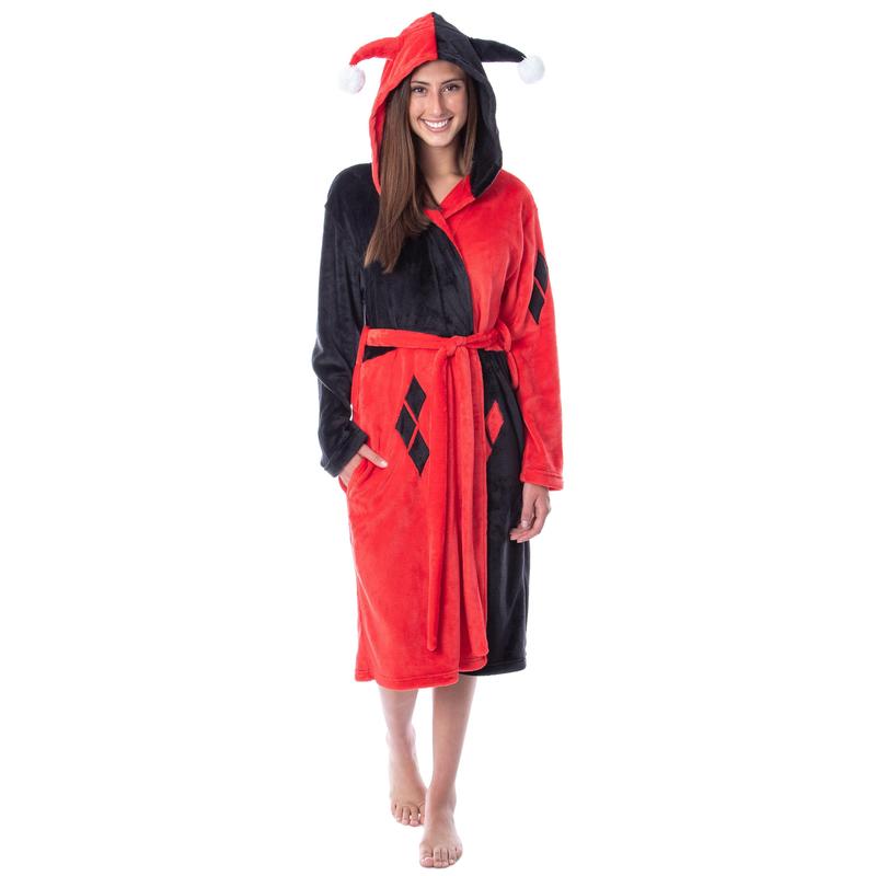 DC Comics Womens' Harley Quinn Classic Costume Hooded Robe Bathrobe