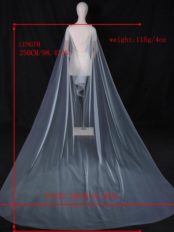 Faux Pearl Decor Contrast Mesh Wedding Jacket, Elegant Removable Backless Wedding Party Gown, Women's Wedding Dress Cover