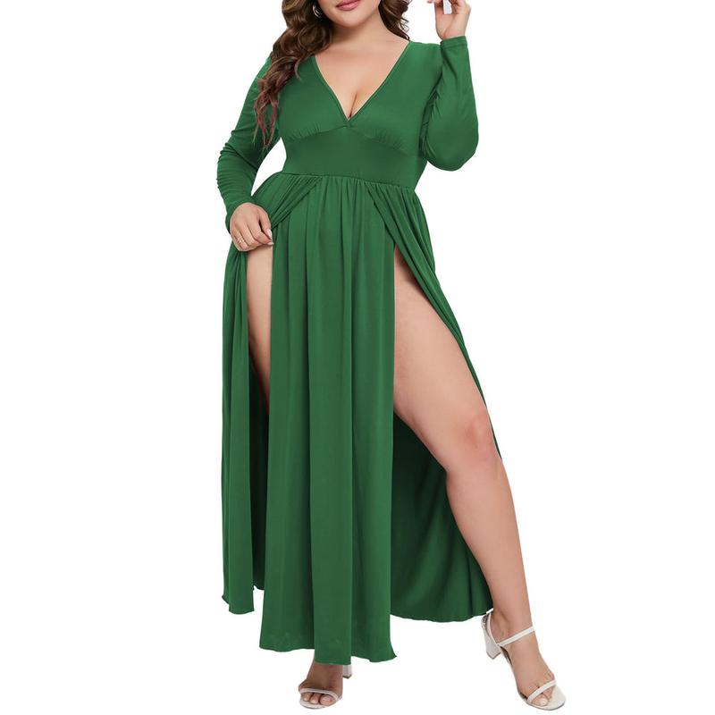 Womens dress dresses for women midi dress maxi dress mini dress Women's Summer 2024 Sexy Double High Slit Deep V Neck Plus Size Sundresses Thigh Split Maxi Club Party Dresses