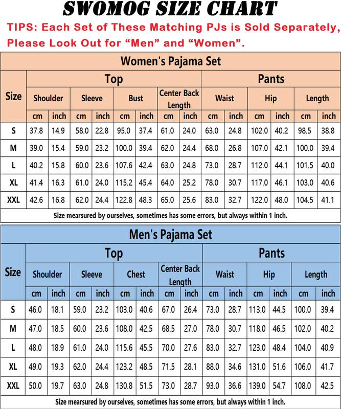 SWOMOG Men & Women Pajama Sets for  Long Sleeve Sleepwear Plaid Pants Loungewear Set with Pockets Comfortable Fabric Womenswear