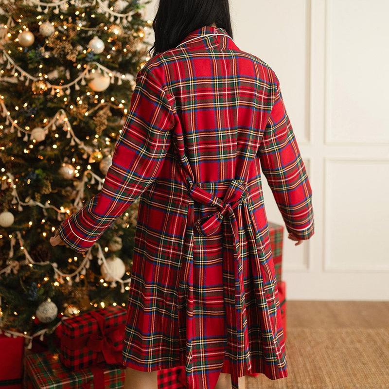 Red Tartan Plaid Women's Flannelette Luxe Robe