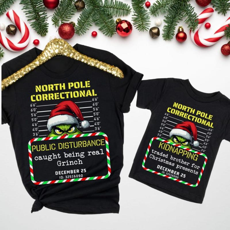 Matching Family Christmas Pajama Shirts, North Pole Correctional, Funny Group Christmas Pajamas, Custom Christmas Tees, Matching Family Tees