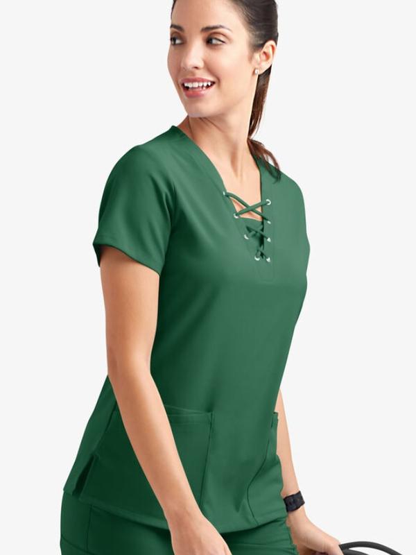 Easy STRETCH Gisele Women's 4-Pocket Lace Up V-Neck Scrub Top