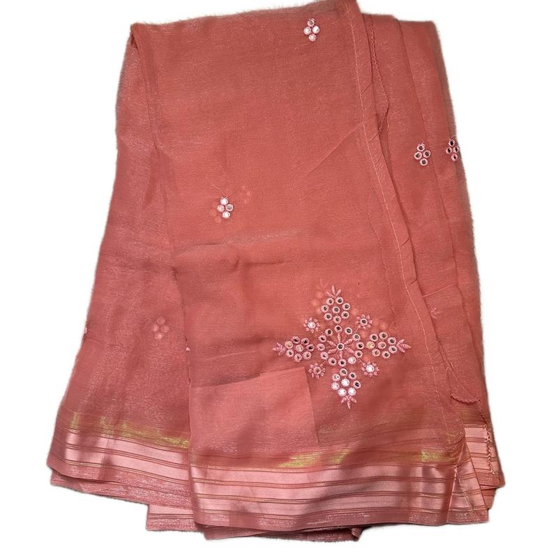 Traditional Simmery Silk Saree with Thread and Mirror Work - Dress