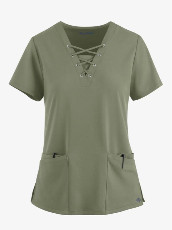 Easy STRETCH Gisele Women's 4-Pocket Lace Up V-Neck Scrub Top