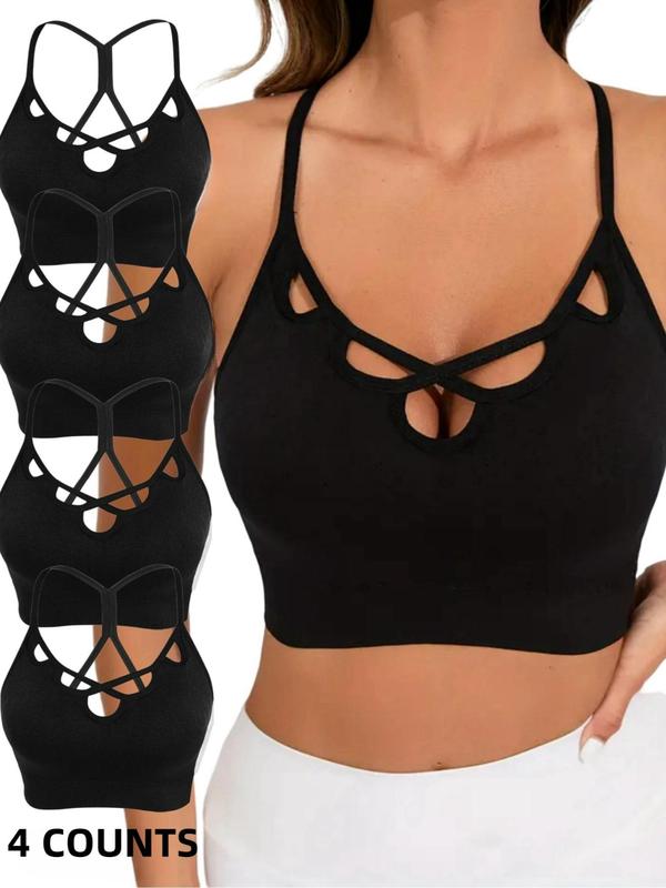 Women's Criss Cross Cut Out Backless Bra, Removable Chest Pads Lingerie Top, Soft Comfy Breathable Lingerie for All Seasons