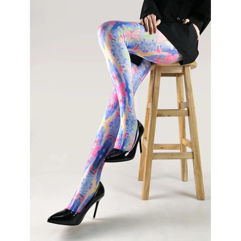 Women's Graffiti Printed Tights Butterfly Lattice Seamless Pantyhose Female Sexy Stretch Long Socks High Waist Stockings 2024